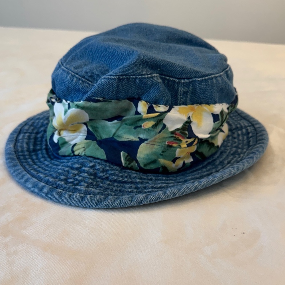 Handcrafted Vintage Washed Denim Floral Bucket Hat, Y2K